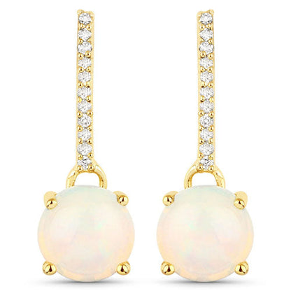 1.06 Carat Genuine Ethiopian Opal and White Diamond 10K Yellow Gold Earrings  DestGlow