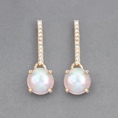 1.06 Carat Genuine Ethiopian Opal and White Diamond 10K Yellow Gold Earrings  DestGlow