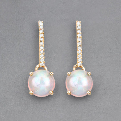 1.06 Carat Genuine Ethiopian Opal and White Diamond 10K Yellow Gold Earrings  DestGlow