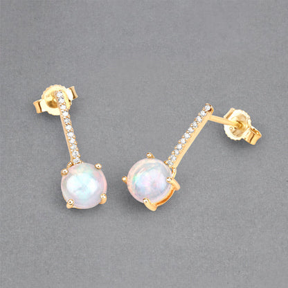1.06 Carat Genuine Ethiopian Opal and White Diamond 10K Yellow Gold Earrings  DestGlow