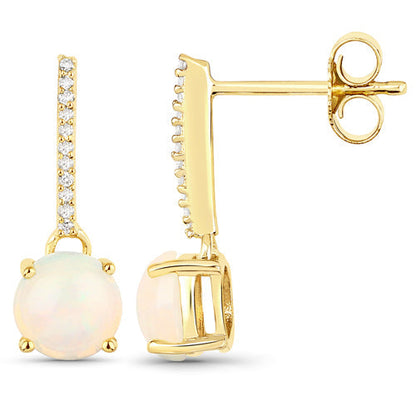 1.06 Carat Genuine Ethiopian Opal and White Diamond 10K Yellow Gold Earrings  DestGlow