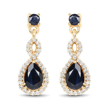 1.19 Carat Genuine Blue Sapphire and White Diamond 14K Yellow Gold Earrings by Bids.com