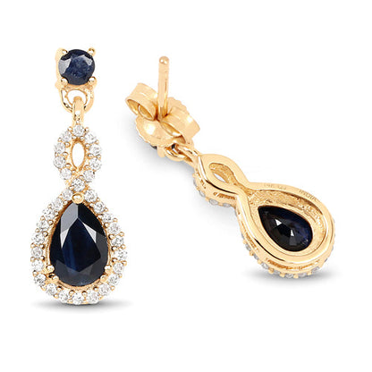 1.19 Carat Genuine Blue Sapphire and White Diamond 14K Yellow Gold Earrings by Bids.com