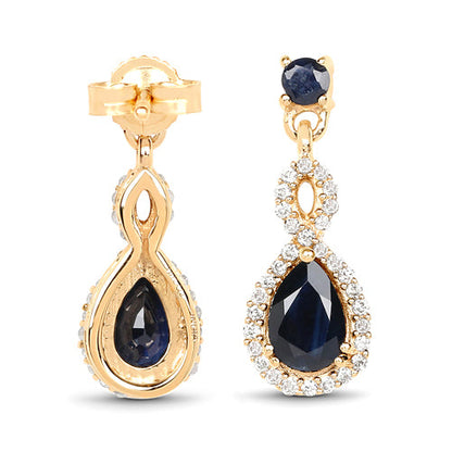1.19 Carat Genuine Blue Sapphire and White Diamond 14K Yellow Gold Earrings by Bids.com