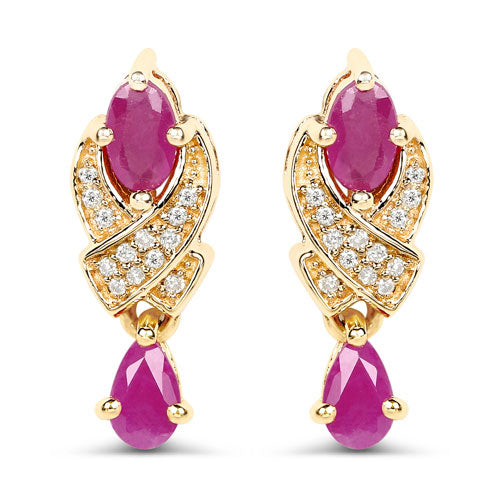 1.12 Carat Genuine Ruby and White Diamond 14K Yellow Gold Earrings by Bids.com