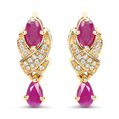 1.12 Carat Genuine Ruby and White Diamond 14K Yellow Gold Earrings by Bids.com