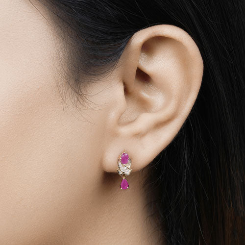 1.12 Carat Genuine Ruby and White Diamond 14K Yellow Gold Earrings by Bids.com