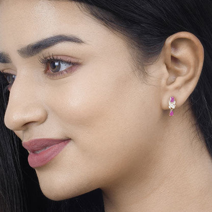 1.12 Carat Genuine Ruby and White Diamond 14K Yellow Gold Earrings by Bids.com