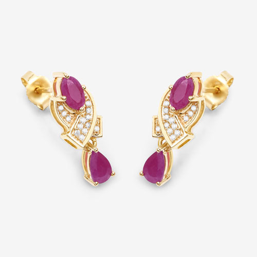 1.12 Carat Genuine Ruby and White Diamond 14K Yellow Gold Earrings by Bids.com