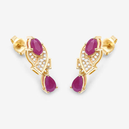 1.12 Carat Genuine Ruby and White Diamond 14K Yellow Gold Earrings by Bids.com