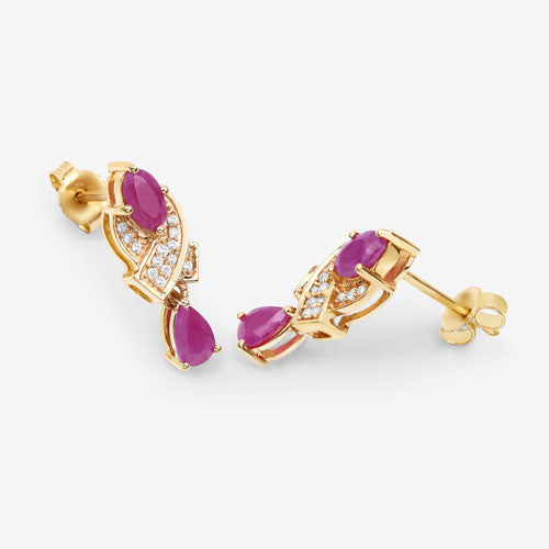 1.12 Carat Genuine Ruby and White Diamond 14K Yellow Gold Earrings by Bids.com