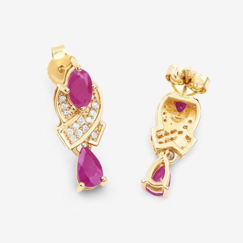 1.12 Carat Genuine Ruby and White Diamond 14K Yellow Gold Earrings by Bids.com