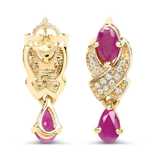 1.12 Carat Genuine Ruby and White Diamond 14K Yellow Gold Earrings by Bids.com