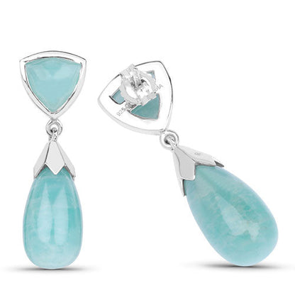 35.10 Carat Genuine Amazonite .925 Sterling Silver Earrings  DestGlow