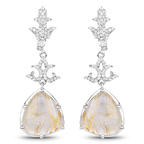 15.97 Carat Genuine Golden Rutile And White Topaz .925 Sterling Silver Earrings by Bids.com
