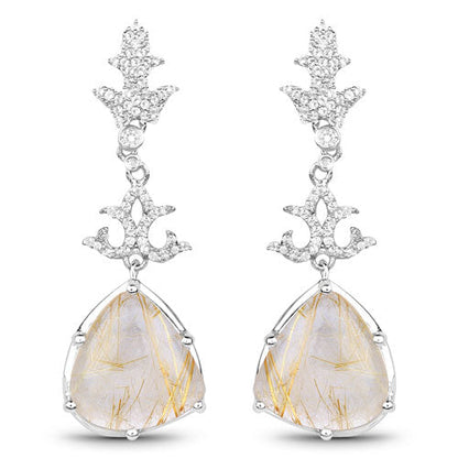 15.97 Carat Genuine Golden Rutile And White Topaz .925 Sterling Silver Earrings by Bids.com
