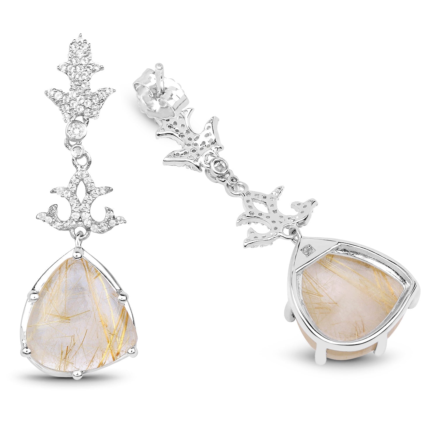15.97 Carat Genuine Golden Rutile And White Topaz .925 Sterling Silver Earrings by Avera Group