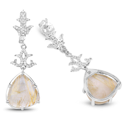 15.97 Carat Genuine Golden Rutile And White Topaz .925 Sterling Silver Earrings by Avera Group