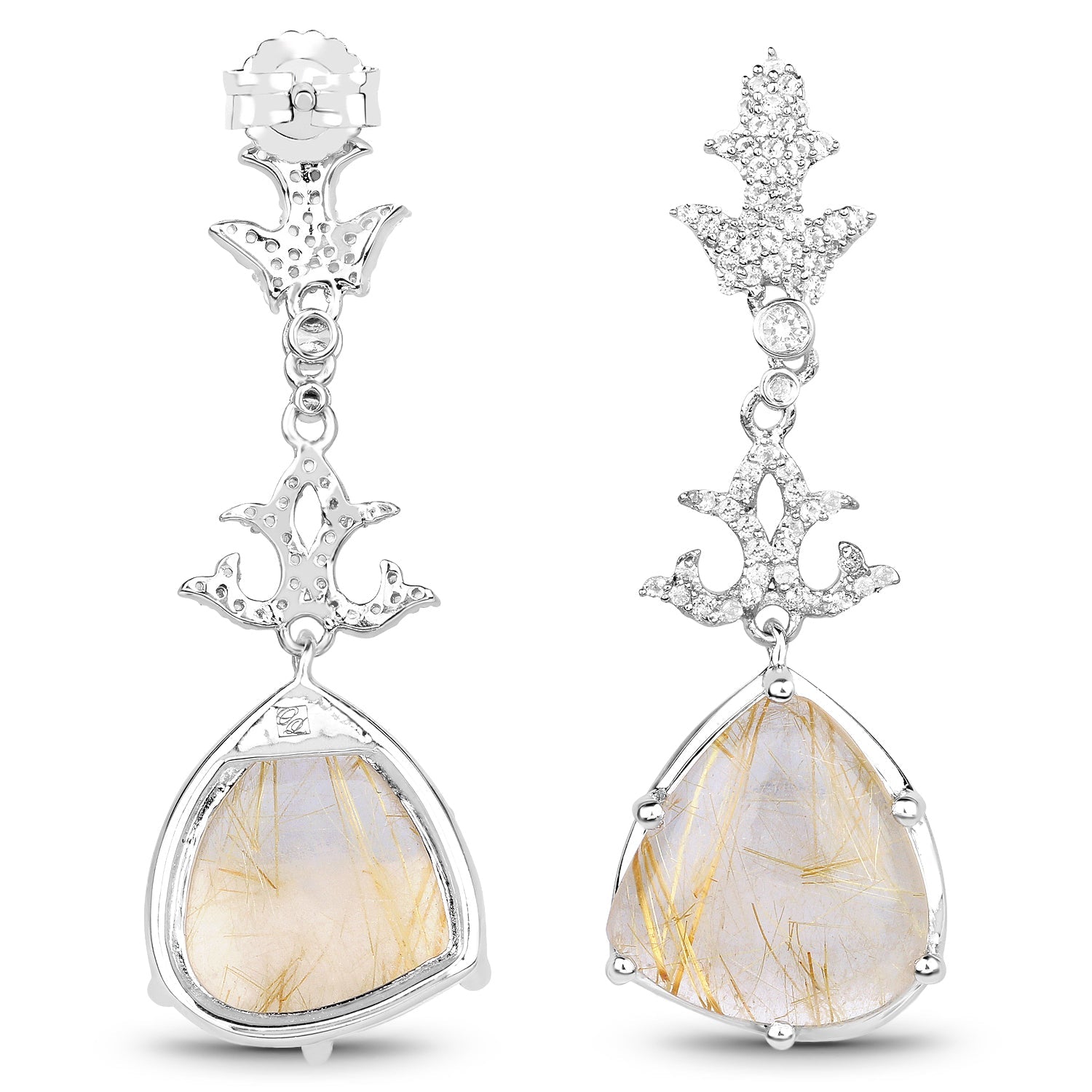 15.97 Carat Genuine Golden Rutile And White Topaz .925 Sterling Silver Earrings by Avera Group