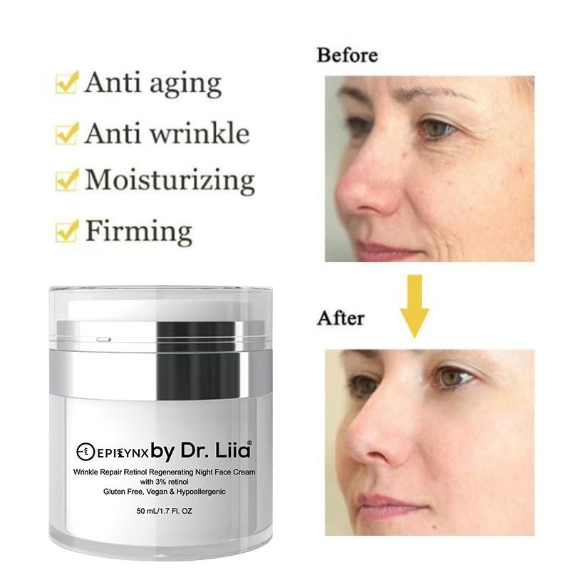 Wrinkle Repair Retinol Night Cream – Vegan, Gluten-Free, Regenerating Anti-Aging Moisturizer by EpiLynx