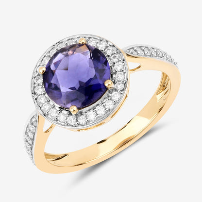 1.79 Carat Genuine Iolite and White Diamond 14K Yellow Gold Ring by Bids.com