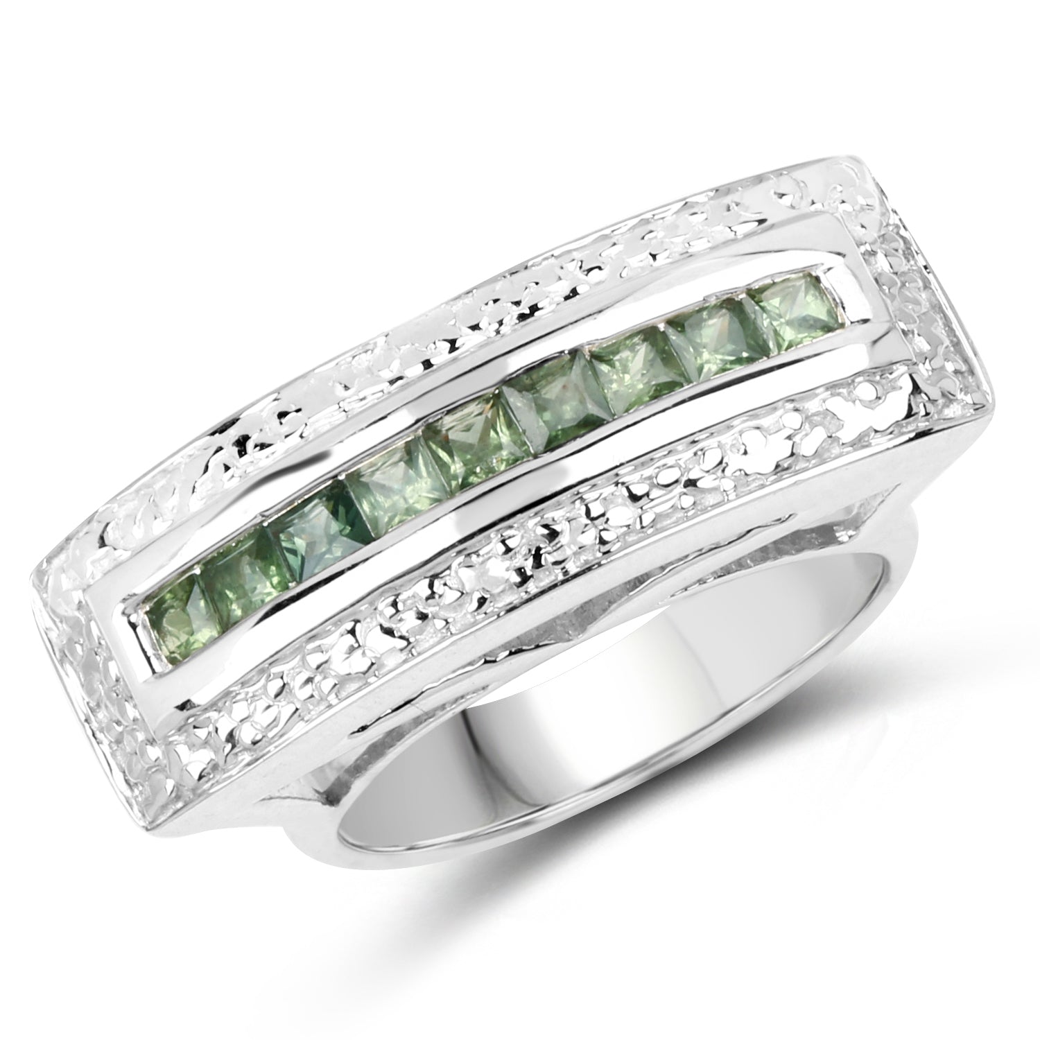 1.08 Carat Genuine Green Sapphire .925 Sterling Silver Ring  DestGlow