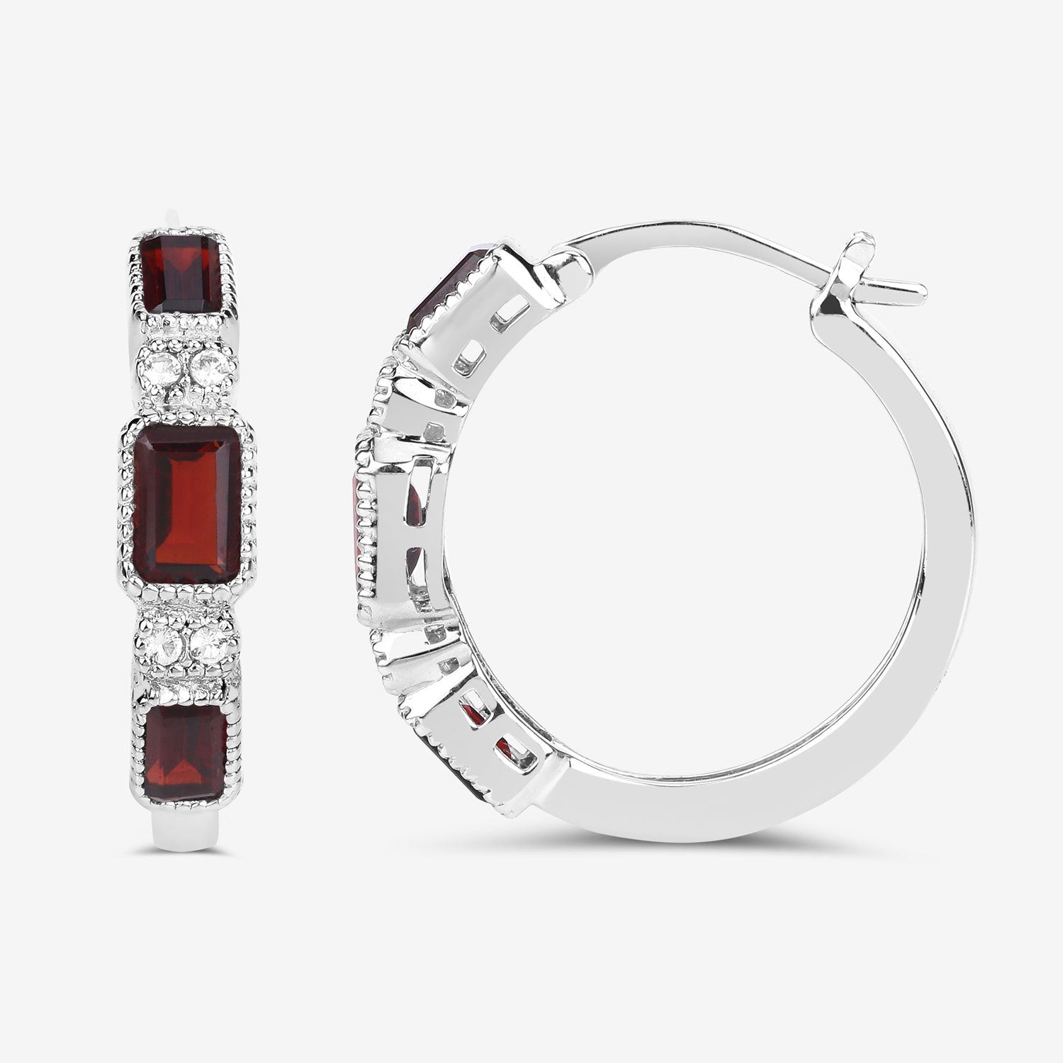 2.78 Carat Genuine Garnet and White Topaz .925 Sterling Silver Earrings  DestGlow