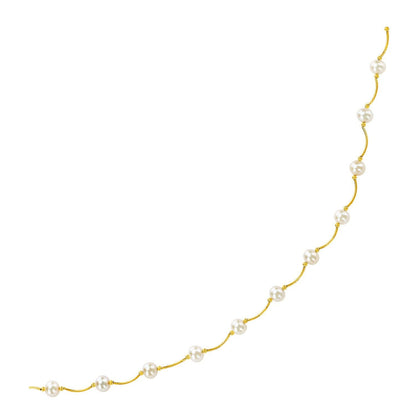 14k Yellow Gold Arc Link Necklace with White Pearls by Bids.com