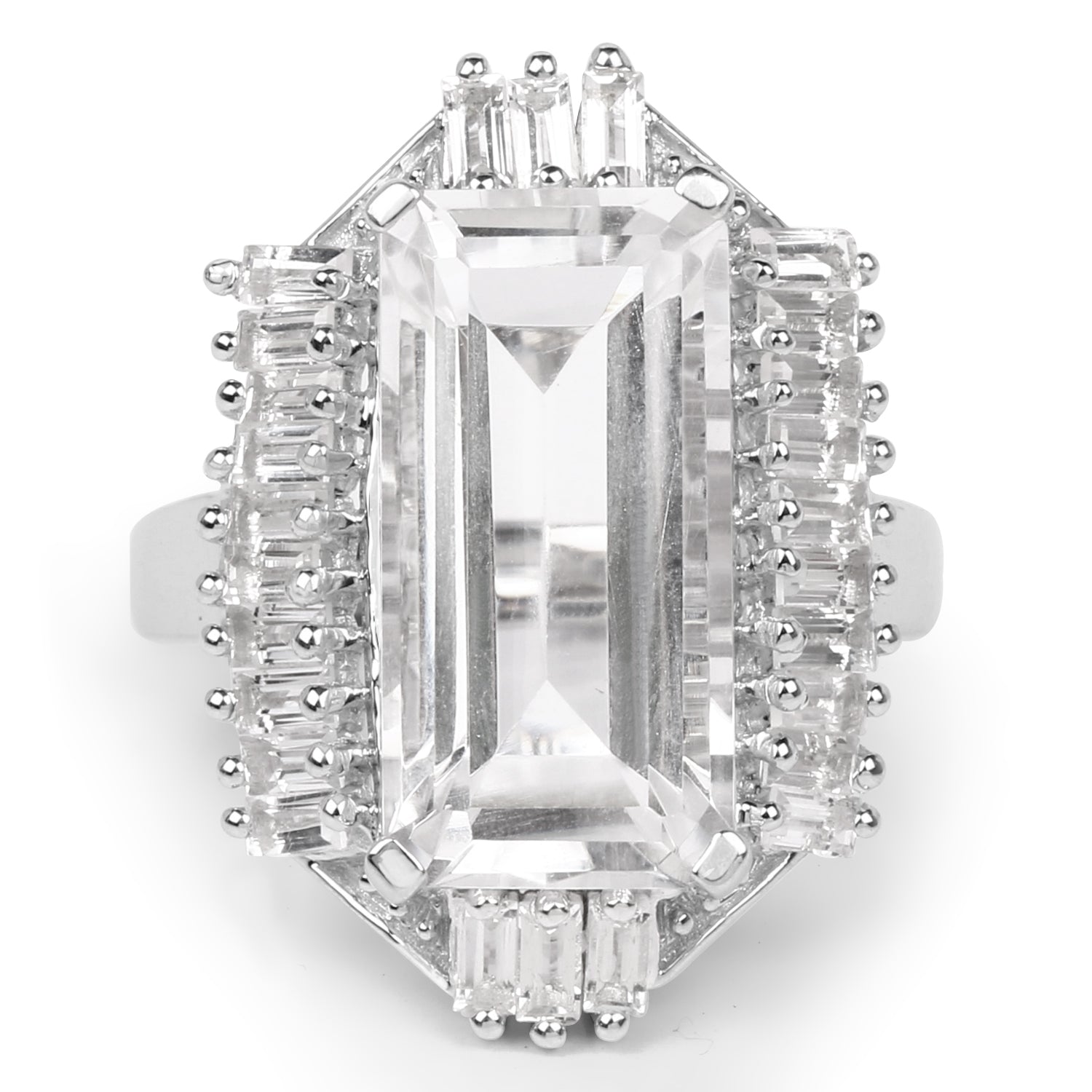 9.77 Carat Genuine Crystal Quartz &amp; White Topaz .925 Sterling Silver Ring by Bids.com