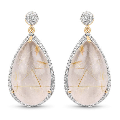 14K Yellow Gold Plated 35.15 Carat Genuine Golden Rutile and White Topaz .925 Sterling Silver Earrings  DestGlow