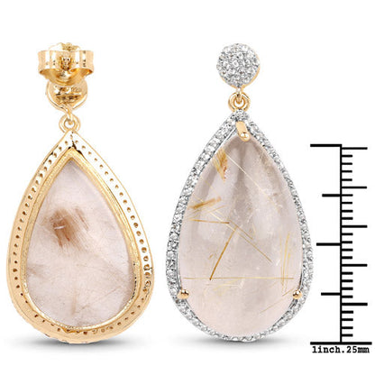 14K Yellow Gold Plated 35.15 Carat Genuine Golden Rutile and White Topaz .925 Sterling Silver Earrings  DestGlow