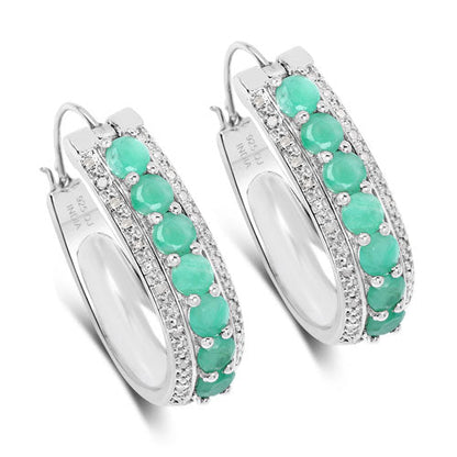 3.42 Carat Genuine Emerald and White Diamond .925 Sterling Silver Earrings by Bids.com