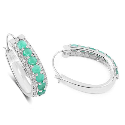 3.42 Carat Genuine Emerald and White Diamond .925 Sterling Silver Earrings by Bids.com