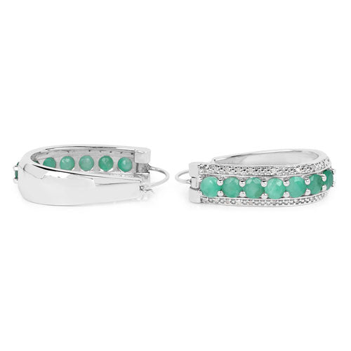 3.42 Carat Genuine Emerald and White Diamond .925 Sterling Silver Earrings by Bids.com