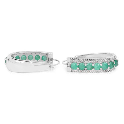 3.42 Carat Genuine Emerald and White Diamond .925 Sterling Silver Earrings by Bids.com