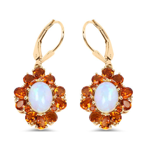 14K Yellow Gold Plated 5.42 Carat Genuine Ethiopian Opal, Citrine and White Topaz .925 Sterling Silver Earrings by Bids.com