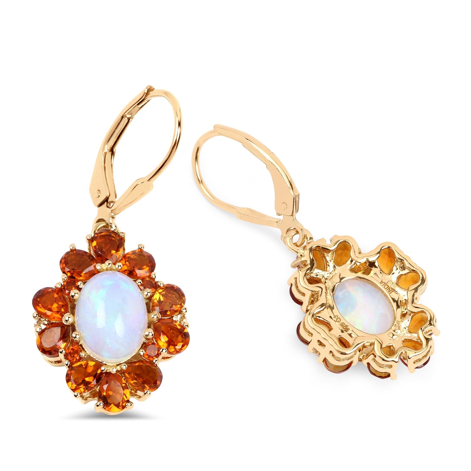 14K Yellow Gold Plate 5.42 Carat Genuine Ethiopian Opal Citrine &amp; White Topaz .925 Silver Earring by Avera Group