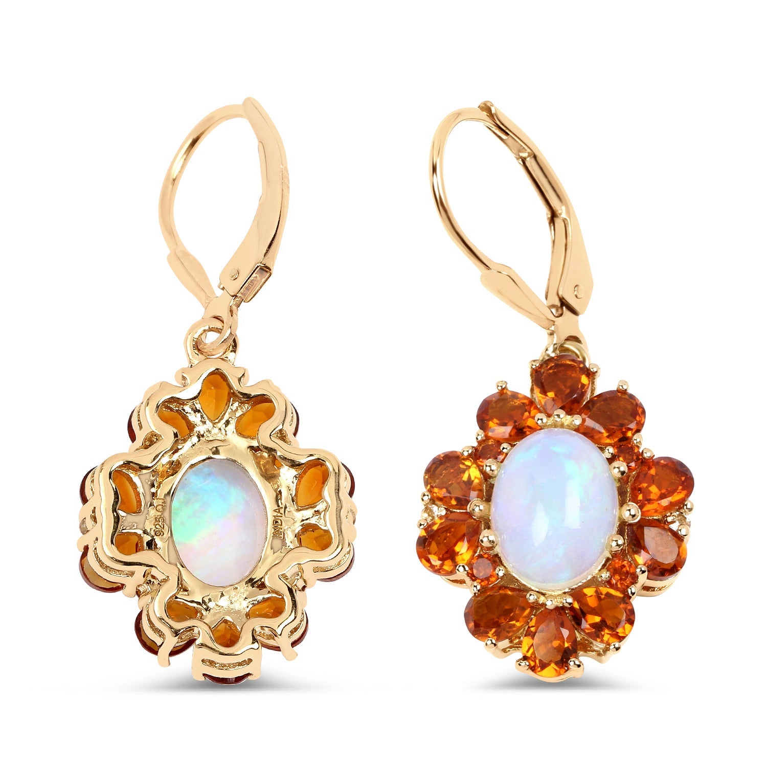 14K Yellow Gold Plate 5.42 Carat Genuine Ethiopian Opal Citrine &amp; White Topaz .925 Silver Earring by Avera Group
