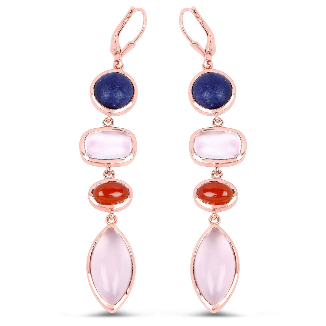 14K Rose Gold Plated 30.55 Carat Genuine Multi Stone .925 Sterling Silver Earrings 