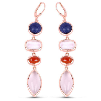 14K Rose Gold Plated 30.55 Carat Genuine Multi Stone .925 Sterling Silver Earrings  DestGlow