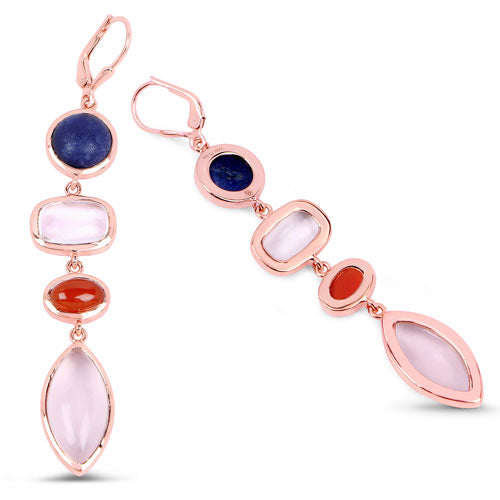 14K Rose Gold Plated 30.55 Carat Genuine Multi Stone .925 Sterling Silver Earrings  DestGlow