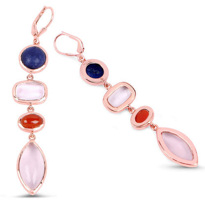 14K Rose Gold Plated 30.55 Carat Genuine Multi Stone .925 Sterling Silver Earrings  DestGlow