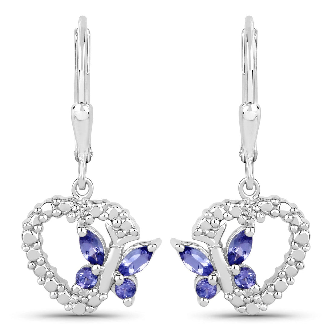 0.50 Carat Genuine Tanzanite and Created White Sapphire .925 Sterling Silver Earrings  DestGlow
