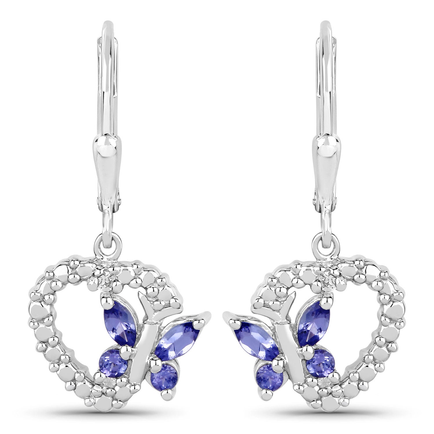 0.50 Carat Genuine Tanzanite and Created White Sapphire .925 Sterling Silver Earrings  DestGlow