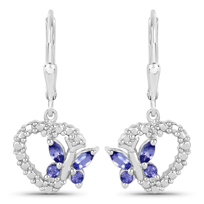 0.50 Carat Genuine Tanzanite and Created White Sapphire .925 Sterling Silver Earrings  DestGlow