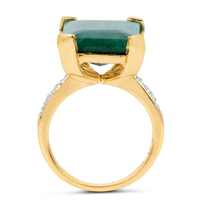 7.64 Carat Dyed Emerald and White Diamond .925 Sterling Silver Ring by Bids.com