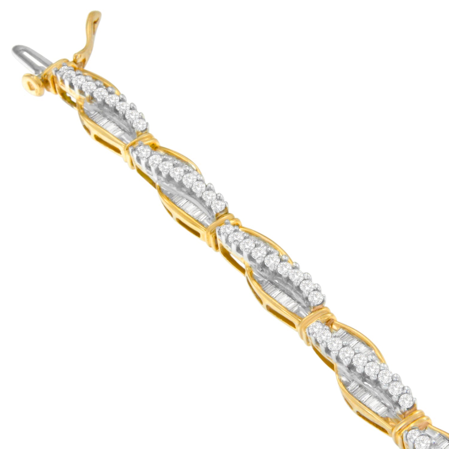 14K Yellow Gold Round and Baguette Cut Winding Love Diamond Bracelet (3.00 cttw, H-I Color, SI1-SI2 Clarity) by Bids.com