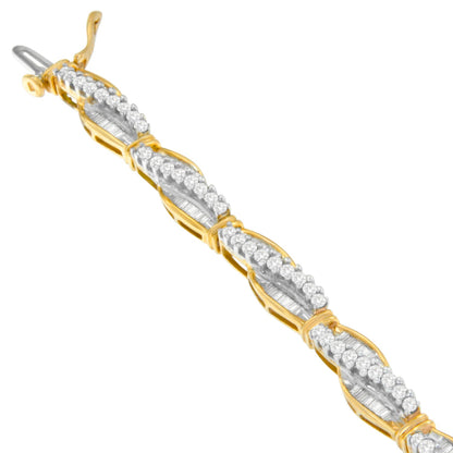 14K Yellow Gold Round and Baguette Cut Winding Love Diamond Bracelet (3.00 cttw, H-I Color, SI1-SI2 Clarity) by Bids.com