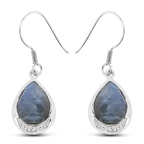 9.13 Carat Genuine Labradorite And White Topaz .925 Sterling Silver Earrings  DestGlow