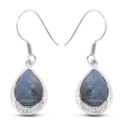 9.13 Carat Genuine Labradorite And White Topaz .925 Sterling Silver Earrings  DestGlow
